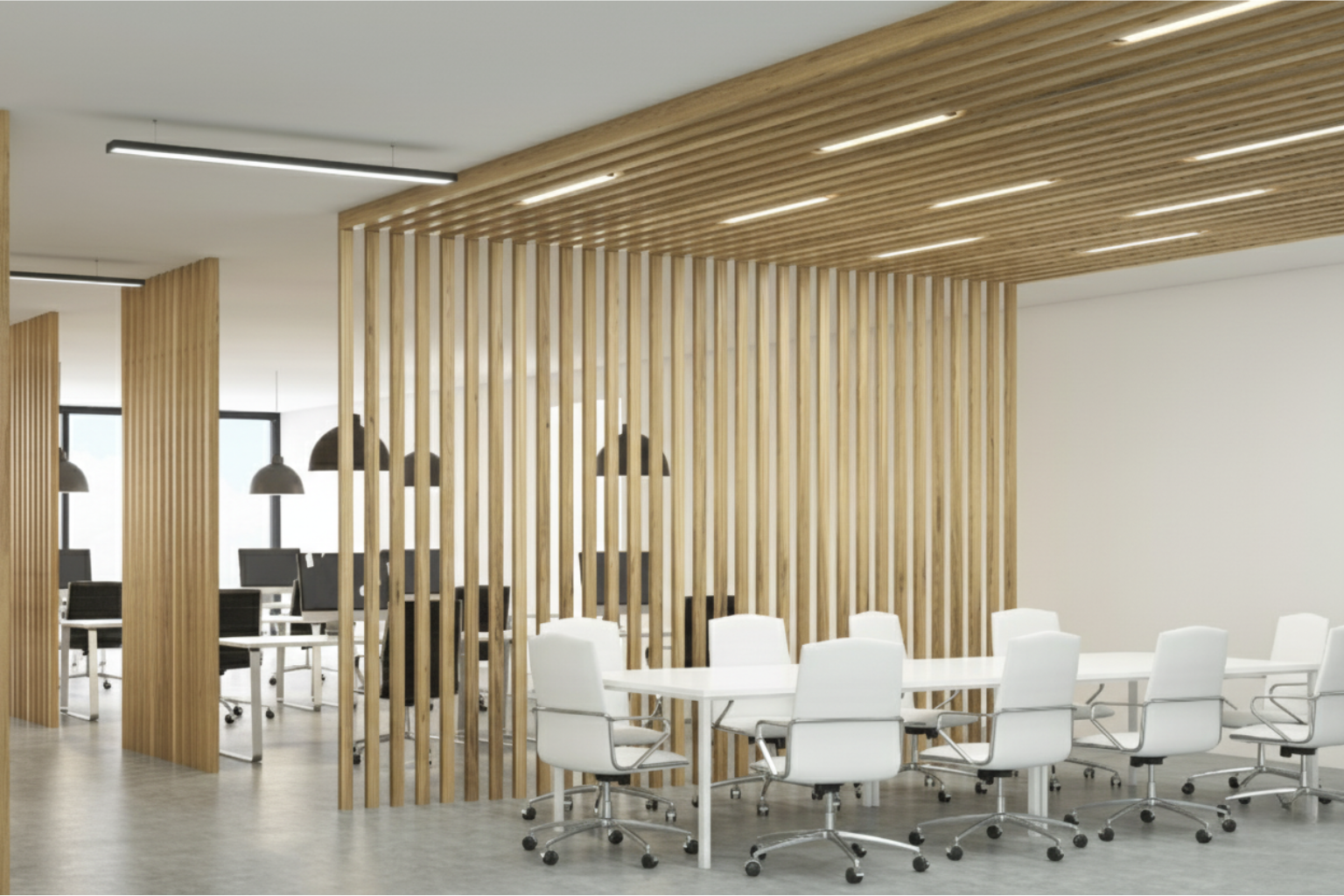 Completed modern office fit-out with lighting and electrical installation by supermarket and office electricians in Preston